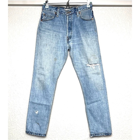 NWT RE/DONE LEVIS High Rise Distressed Vintage Rigid Denim Straight Leg Jeans 26 - Picture 1 of 6